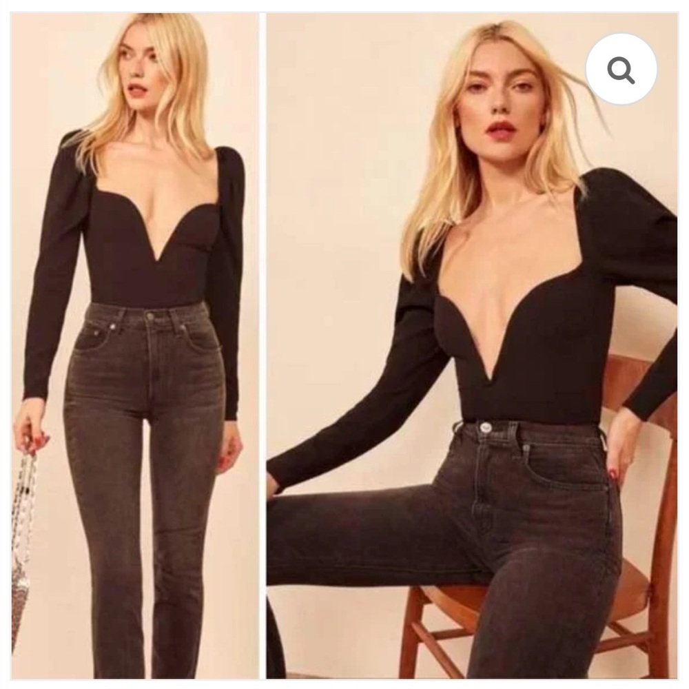 Reformation Roma Black Corset Long Sleeve Top Size 0
